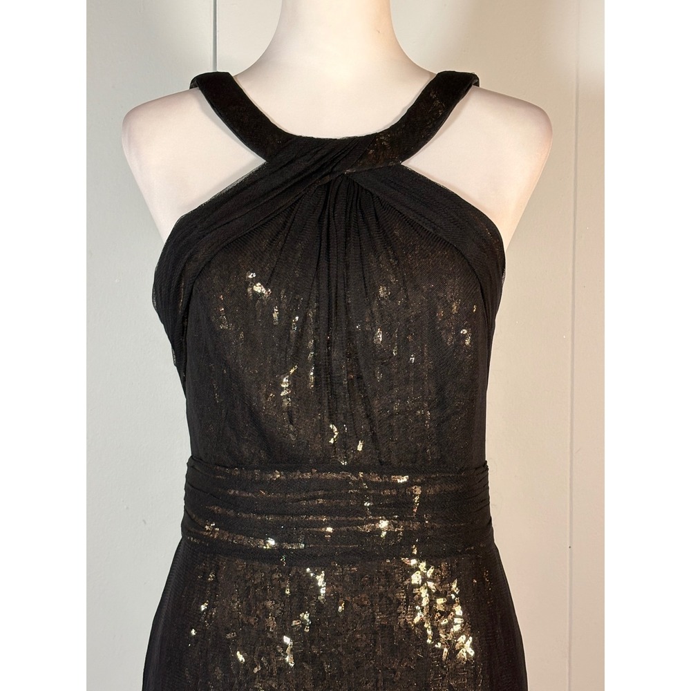 Theia Black Sequins Party Dress Size 10 Sheath Classic Glam Cocktail Evening - Picture 2 of 9